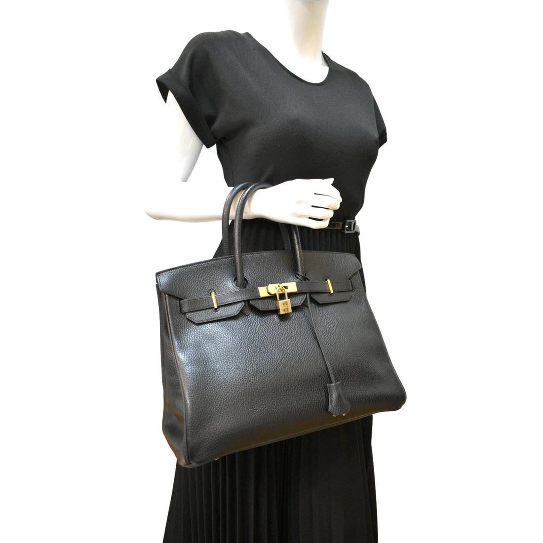 HERMES Birkin 35 Clemence Leather Tote Bag Black