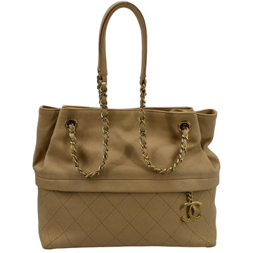 CHANEL Zip Carry Grained  Leather Shopping Tote Bag Beige
