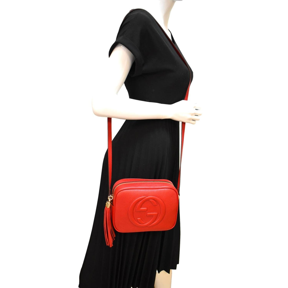 GUCCI Soho Disco Pebbled Leather Crossbody Bag Red 308364