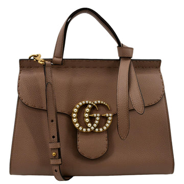 GUCCI GG Marmont Leather Top Handle Shoulder Bag Beige 421890