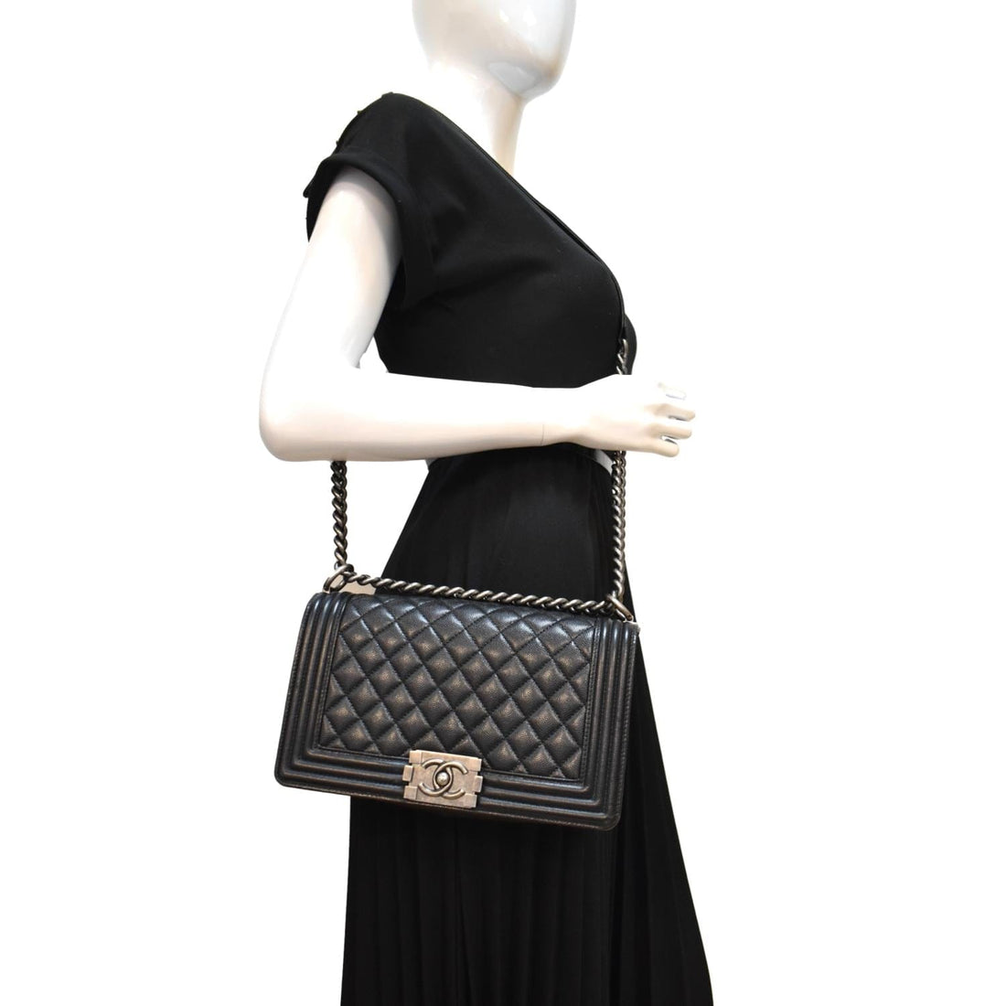 CHANEL Medium Boy Flap Caviar Leather Shoulder Bag Black