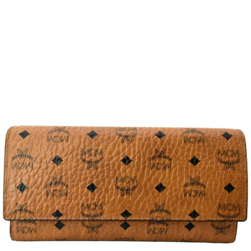 MCM Trifold Large Visetos Monogram Coated Canvas Wallet Cognac