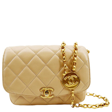 CHANEL CC Charm Flap  Leather Shoulder Bag Beige