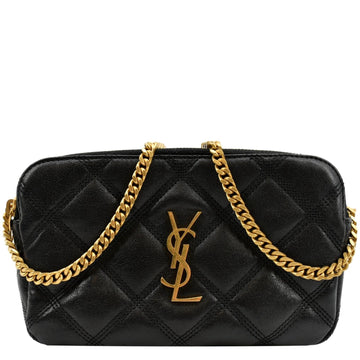 YVES SAINT LAURENT Becky Double Zip  Leather Crossbody Bag Black