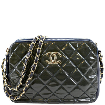 CHANEL Double Zip New 1:1 Rep Leather Shoulder Bag Navy Blue