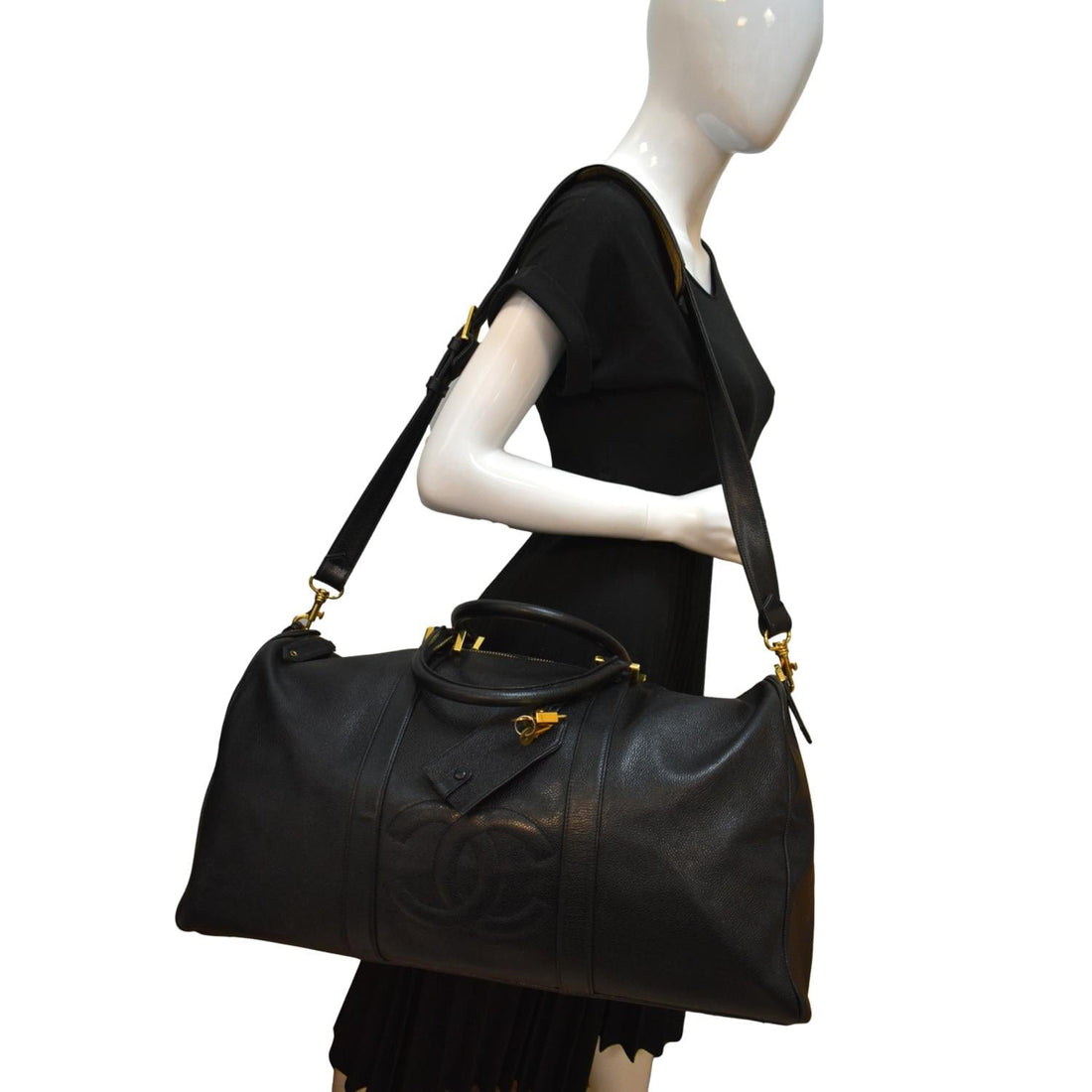 CHANEL  Leather Boston Shoulder Bag Black