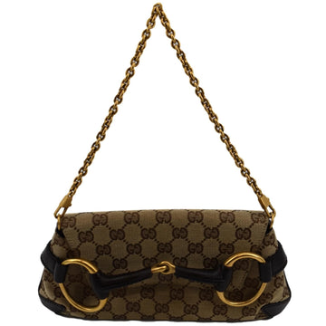 GUCCI Horsebit GG Canvas Clutch Bag Beige 114923