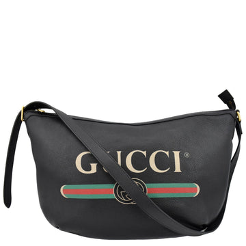 GUCCI Half Moon Logo  Leather Hobo Shoulder Bag Black 523588