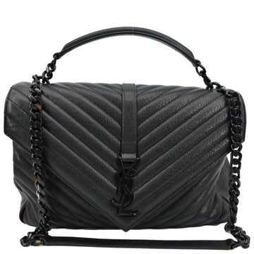 YVES SAINT LAURENT College Large  Leather Shoulder Chain Bag Black