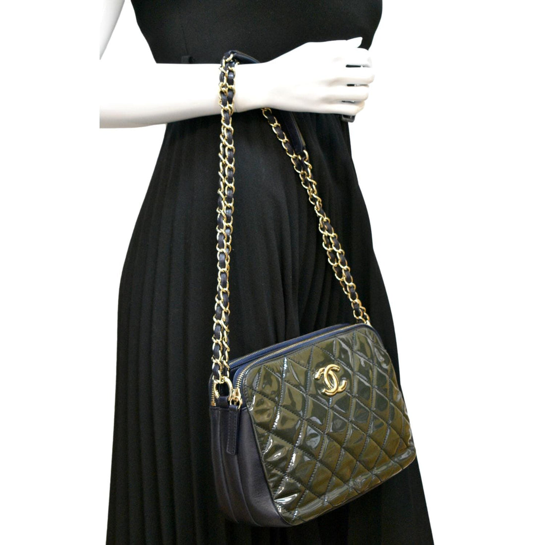 CHANEL Double Zip New 1:1 Rep Leather Shoulder Bag Navy Blue