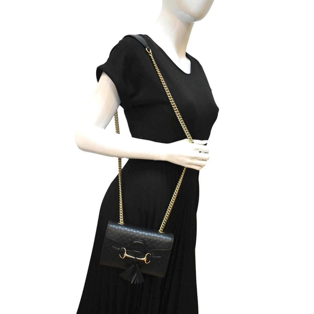 GUCCI Emily Mini Micro GG Leather Shoulder Bag Black 449636
