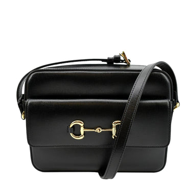 GUCCI Horsebit 1955 Small Leather Shoulder Bag Black 645454