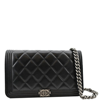 CHANEL Boy Woc  Leather Wallet On Chain Clutch Bag Black