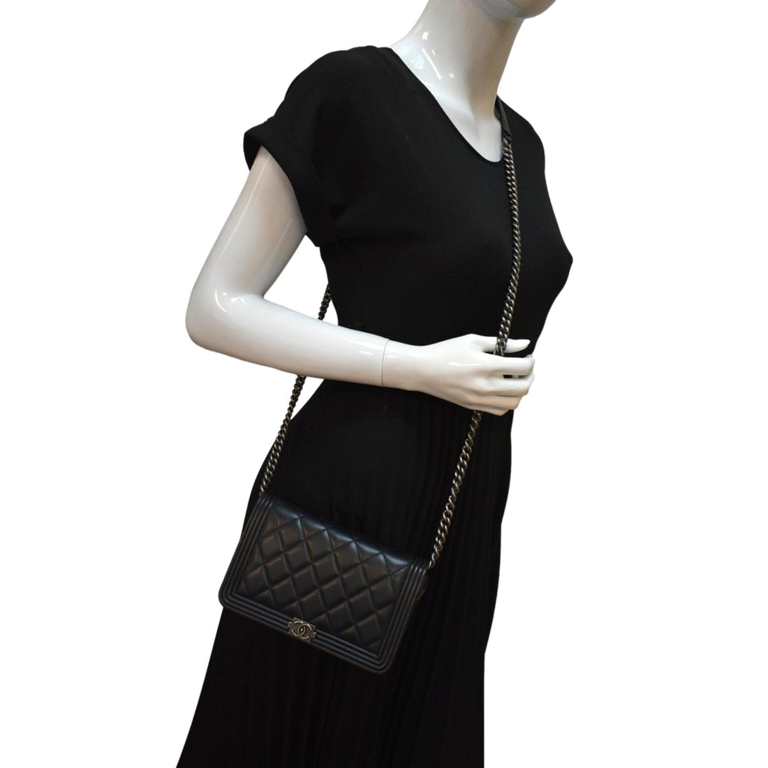 CHANEL Boy Woc  Leather Wallet On Chain Clutch Bag Black