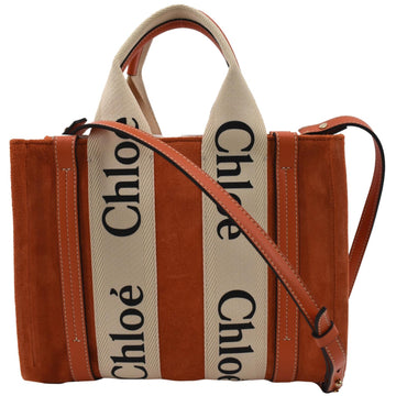 CHLOE Woody Logo Small Suede Tote Shoulder Bag Orange