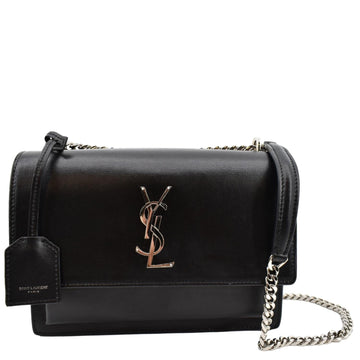 YVES SAINT LAURENT Sunset  Leather Chain Shoulder Bag Black