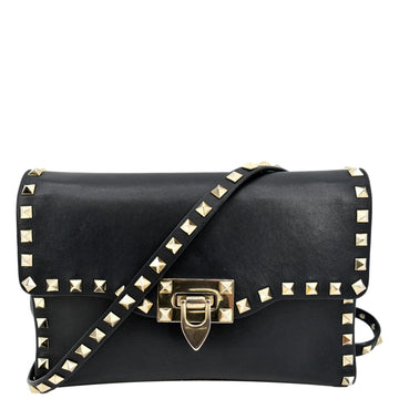 VALENTINO Rockstud Grainy  Leather Crossbody Bag Black