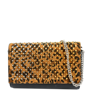 CHRISTIAN LOUBOUTIN Paloma Leopard Print  Leather Crossbody Bag Black
