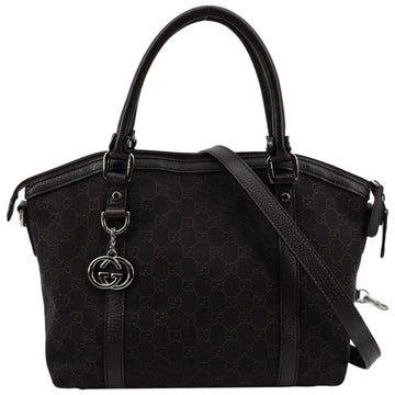 GUCCI Medium Top Handle GG Canvas Tote Shoulder Bag Brown 341503