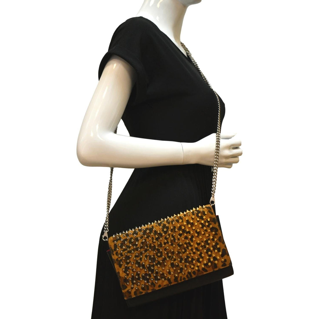 CHRISTIAN LOUBOUTIN Paloma Leopard Print  Leather Crossbody Bag Black