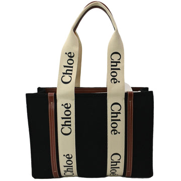 CHLOE Medium Woody  Canvas Tote Bag Black