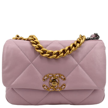 CHANEL 19 Medium Flap Quilted  Leather Shoulder Bag Pink