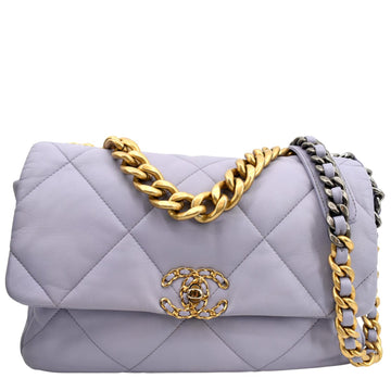 CHANEL 19 Large Flap Quilted  Leather Shoulder Bag Violet