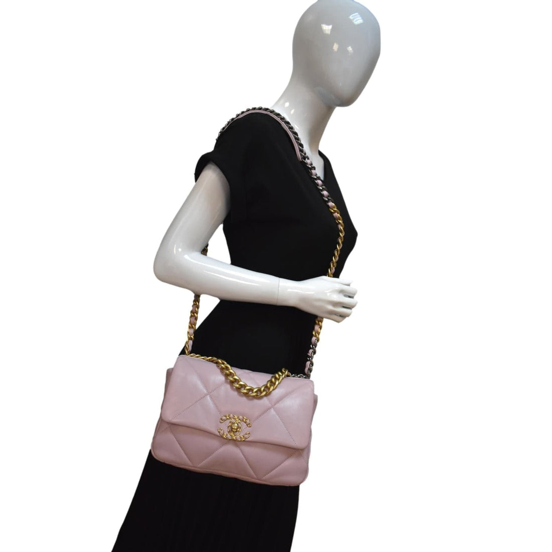 CHANEL 19 Medium Flap Quilted  Leather Shoulder Bag Pink