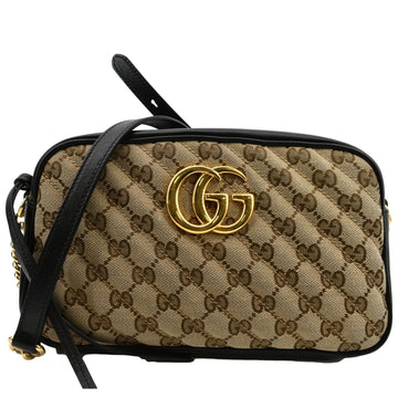 GUCCI GG Marmont Small Matelasse Canvas Leather Crossbody Bag Beige 447632