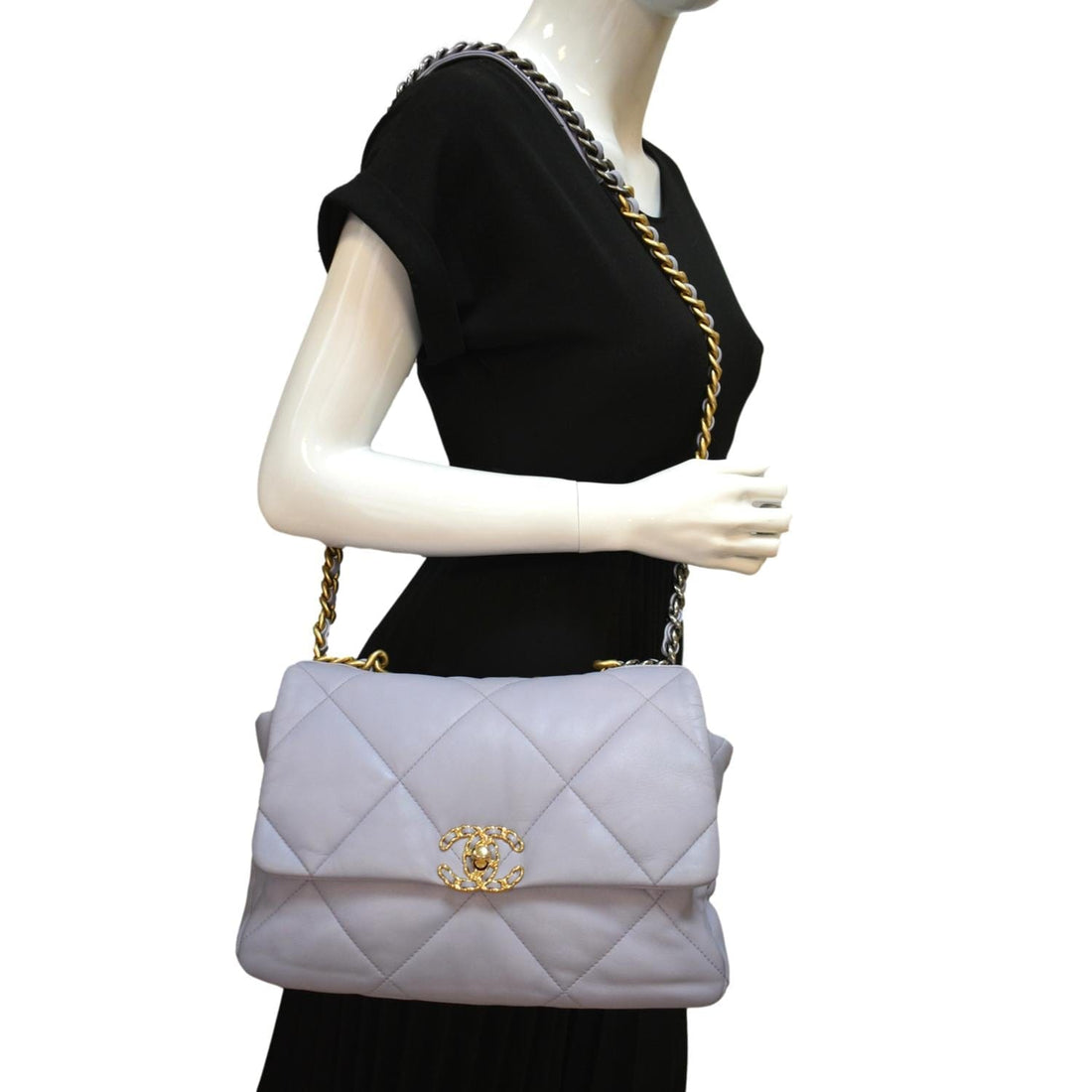 CHANEL 19 Large Flap Quilted  Leather Shoulder Bag Violet