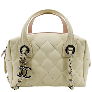 CHANEL Feather Weight Quilted  Bowling Bag Ivory