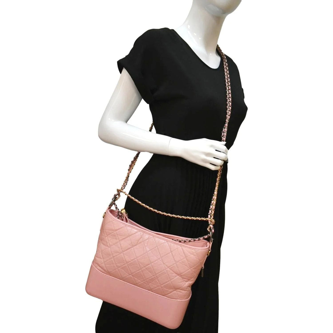 CHANEL Gabrielle Medium Aged  Leather Shoulder Bag Pink