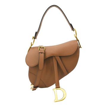 CHRISTIAN DIOR Saddle Grained  Leather Satchel Bag Cognac