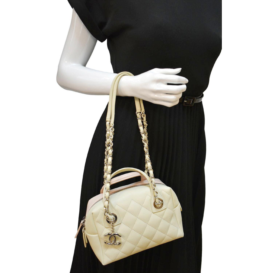 CHANEL Feather Weight Quilted  Bowling Bag Ivory