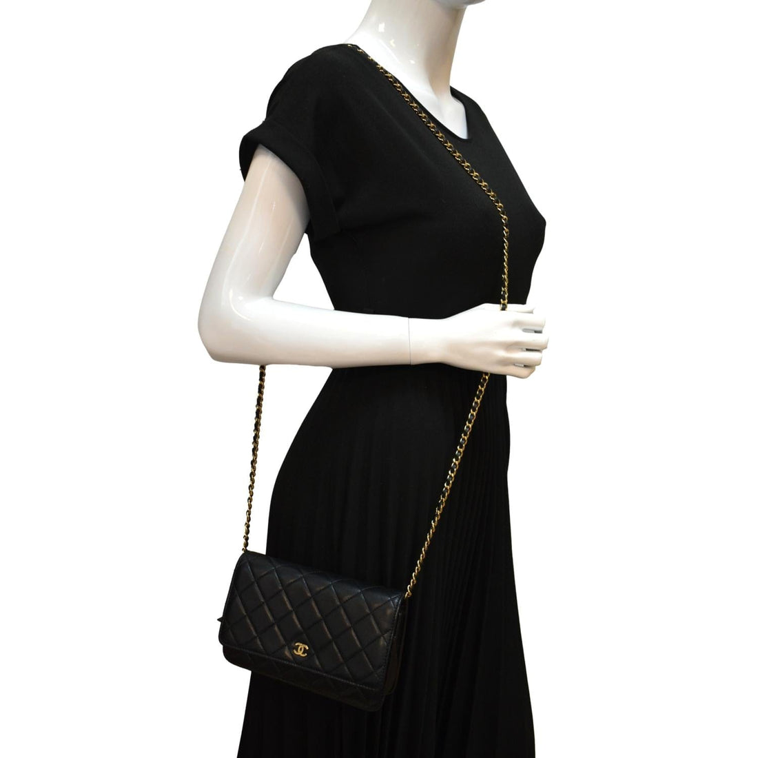 CHANEL CC WOC  Leather Wallet On Chain Crossbody Bag Black