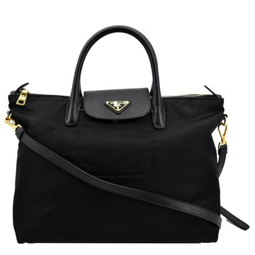 PRADA Tessuto Nylon & Saffiano Leather Tote Bag Black BN2541