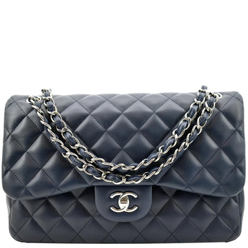 CHANEL Jumbo Double Flap  Leather Shoulder Bag Navy Blue