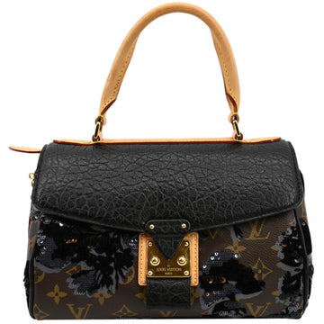 LOUIS VUITTON Fleur De Jais Carrol Monogram Leather Satchel Bag Black
