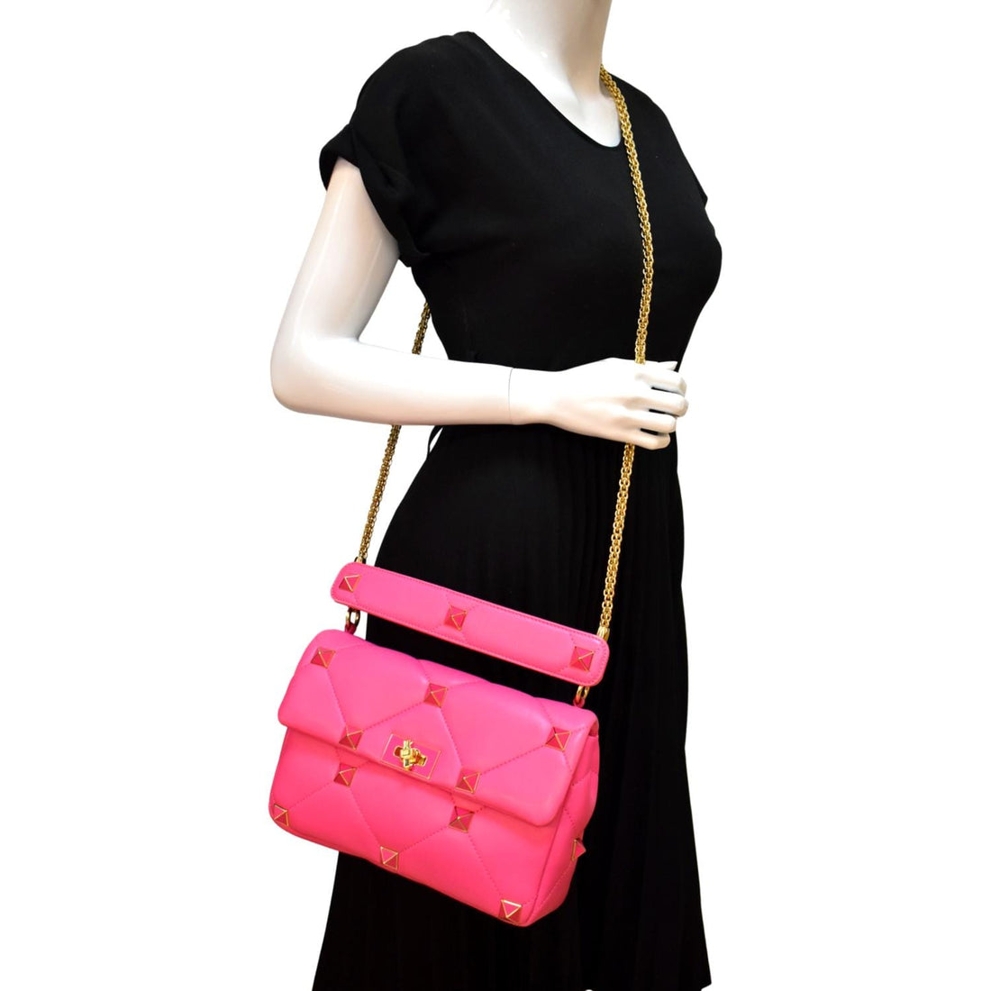 VALENTINO Medium Garavani Roman Stud Leather Crossbody Bag Pink