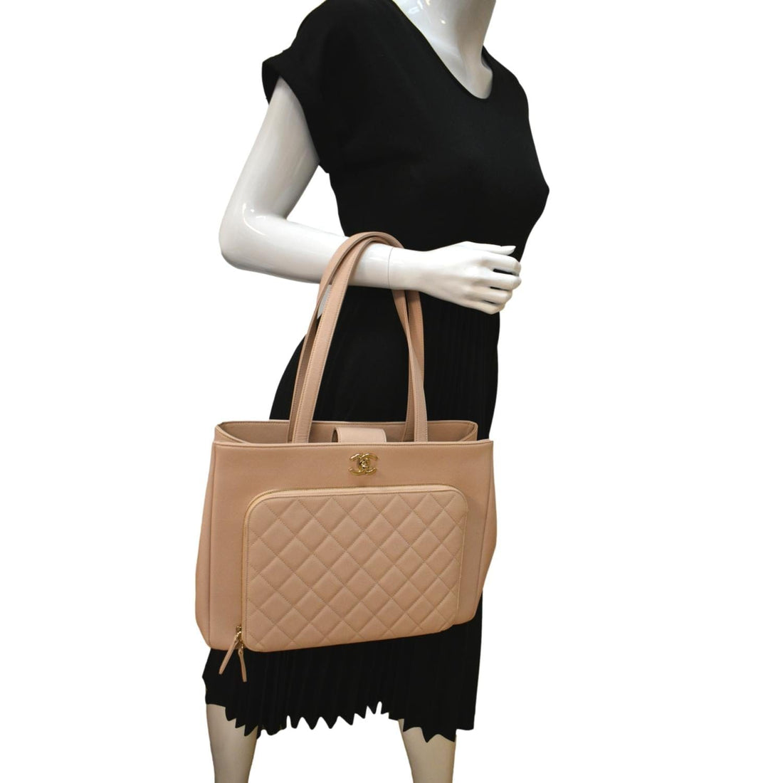 CHANEL Business Affinity Large Leather Shopping Tote Beige  - Hot Deals