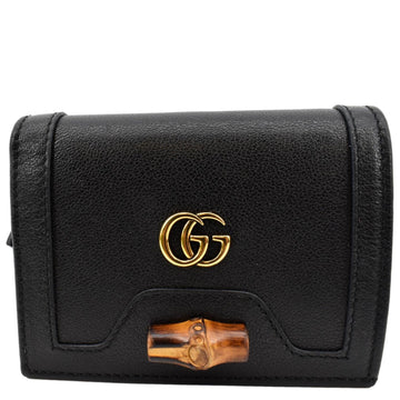 GUCCI Diana Small Bamboo Leather Card Case Wallet Black 658244