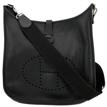 HERMES Evelyne GM Taurillon Clemence Crossbody Bag Black