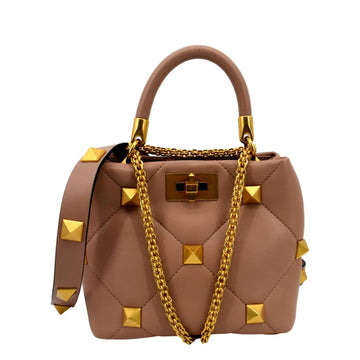 VALENTINO Small The Handle Roman Stud  Leather Crossbody Bag Rose Cannelle