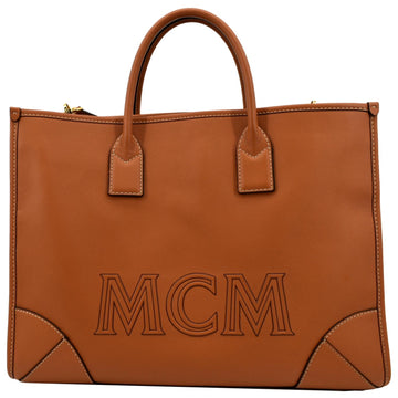 MCM Munchen Monogram   Leather Tote Shoulder Bag Cognac