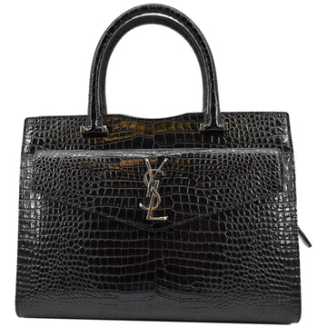 YVES SAINT LAURENT Uptown Crocodile  Embossed Tote Bag Black