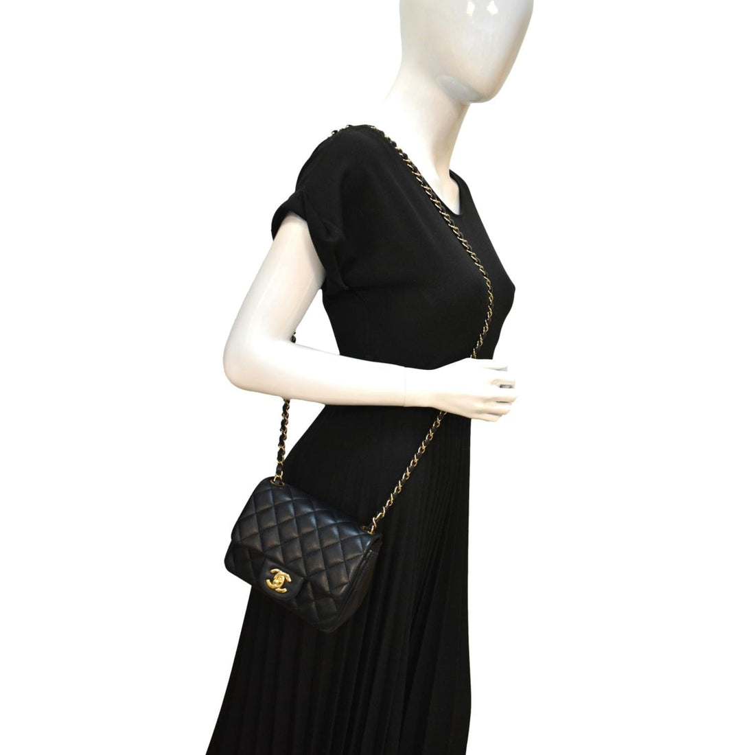 CHANEL Mini Square Flap Leather Shoulder Bag Black