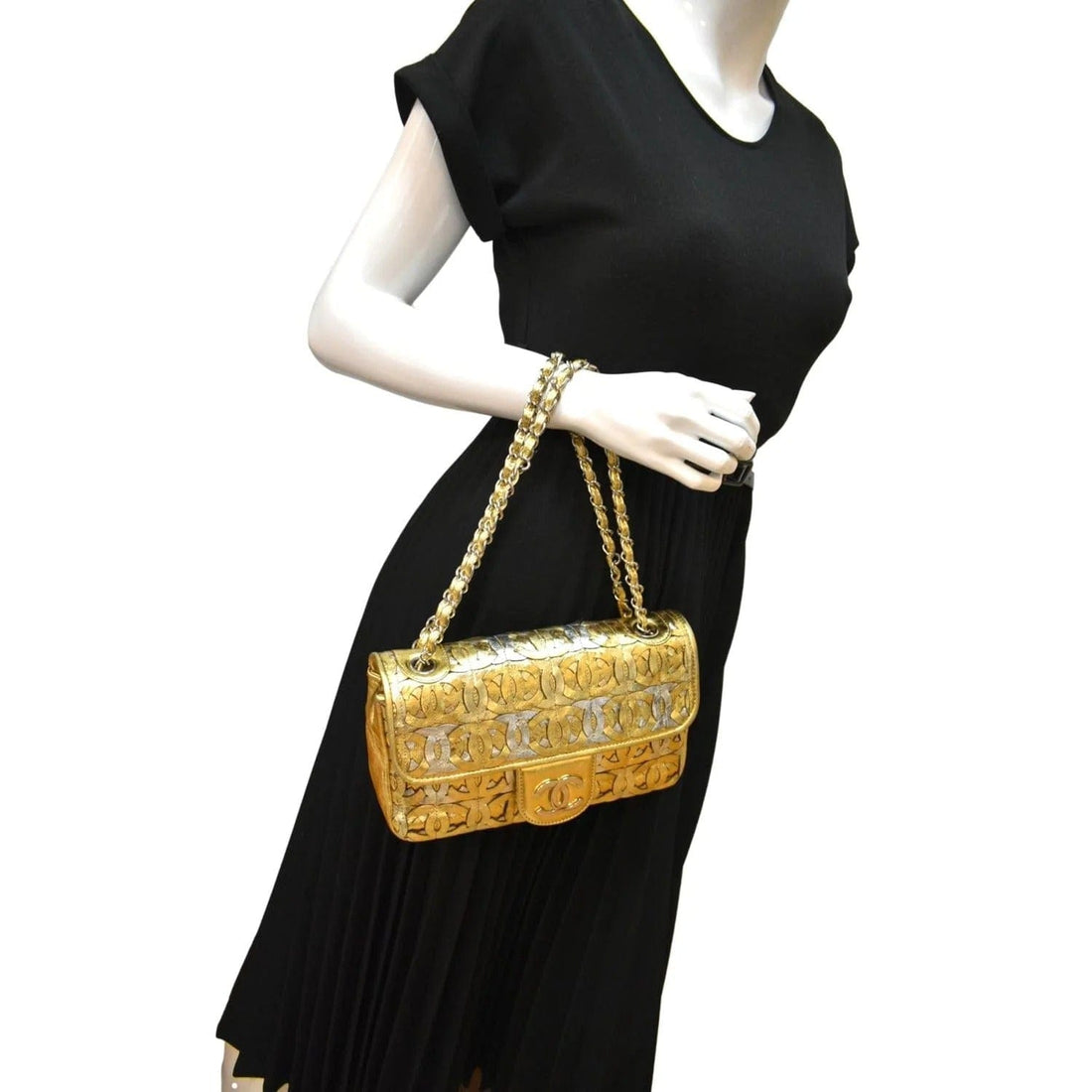 CHANEL Mix Medium Flap CC Crackled  Shoulder Bag Silver Gold