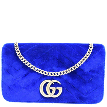 GUCCI Marmont GG Mini Velvet Matelasse Crossbody Bag Blue 488426