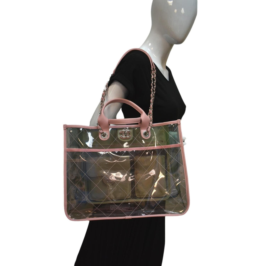 CHANEL Coco Splash  PVC Quilted Shopping Tote Pink