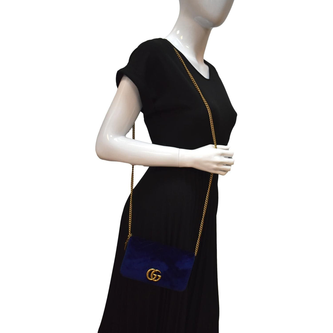 GUCCI Marmont GG Mini Velvet Matelasse Crossbody Bag Blue 488426